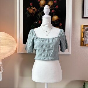 Forever 21 green gingham puff sleeve crop top M